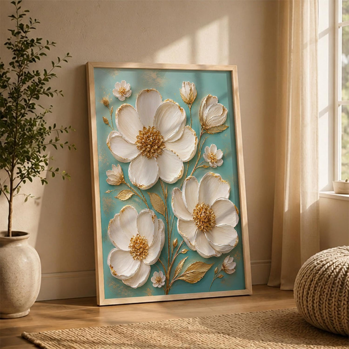 Floral Wall Art Home Decoration | Aesthetic Floral Paintings With Frame For Living Room Bed Room Hotel Wall Decor Digital Reprint Set of 1 (14X20)