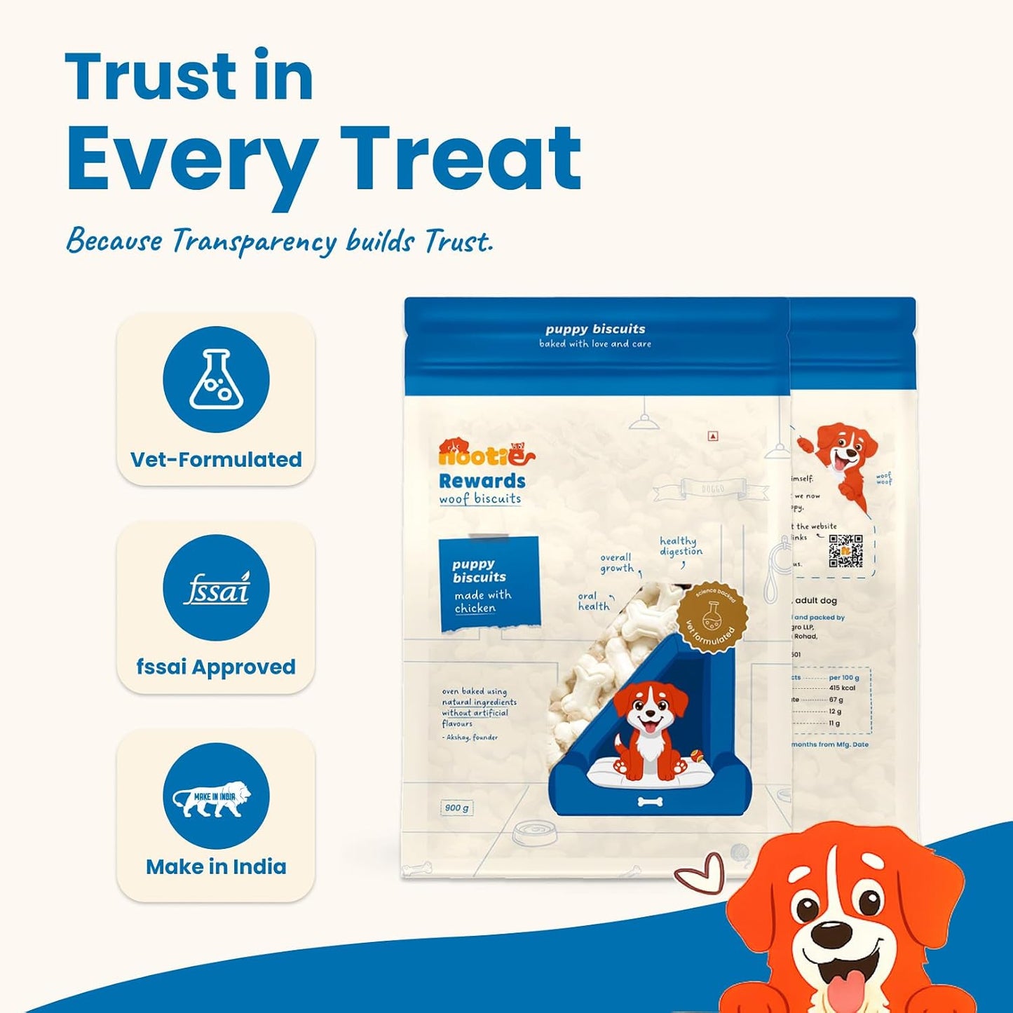 Nootie Chicken Biscuits with Chicken & Peanut Butter Flavour for Puppies Dogs Protein-Rich, Highly Digestible, and Nutrient-Dense Dog Treats, Breeds & Sizes - 900g