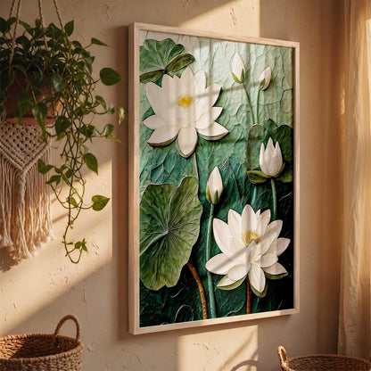 Aesthetic lotus Art Home Decoration Painting | Floral Paintings With Frame For Living Room Bed Room Hotel Wall Decor Digital Reprint (13x17 inch)