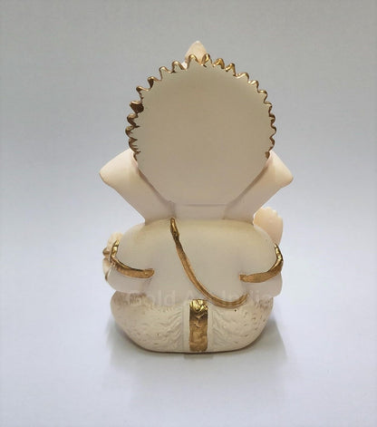 Gold Art India Peach Ivory Finish Ganesha Idol Car Dashboard IdolGanesha Murti Ganpati Idol for Home Decor Puja Lord Ganesh Statue Gift for Office Desk Puja Room Figurine 3.3" inches