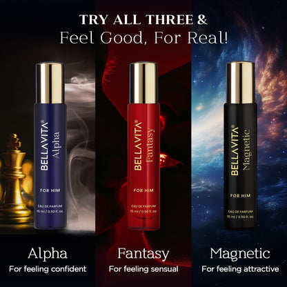BELLAVITA Mood Collection Magnetic EDP for Him with Grapefruit, Jasmine and Vanilla |Premium, Long Lasting Fragrance Perfume for Men, 15ml