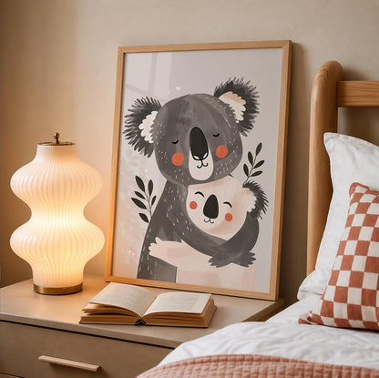 Koala Wall Art for Home Decor, Framed Animal Painting for Bedroom, Living Room & Kids Room, Cute Koala Pair Illustration, Black Frame, Aesthetic Wall Décor (DGN14-Natural10x13 inch)