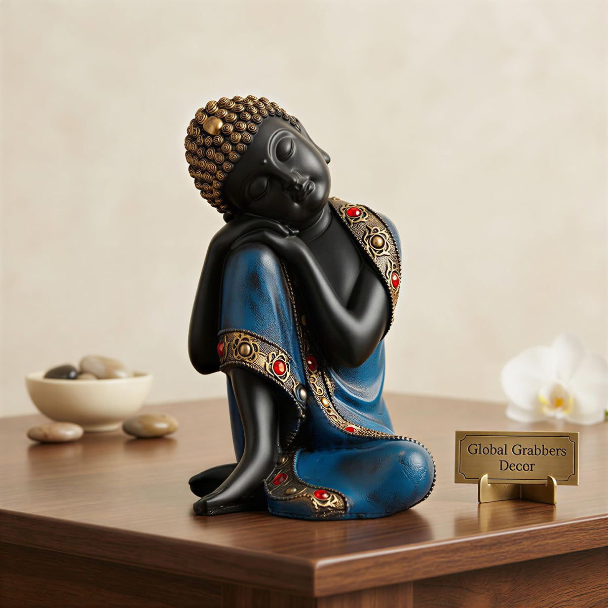 Buddha Idol Statue | Show Pieces for Home Decor Living Room (Blue Black)