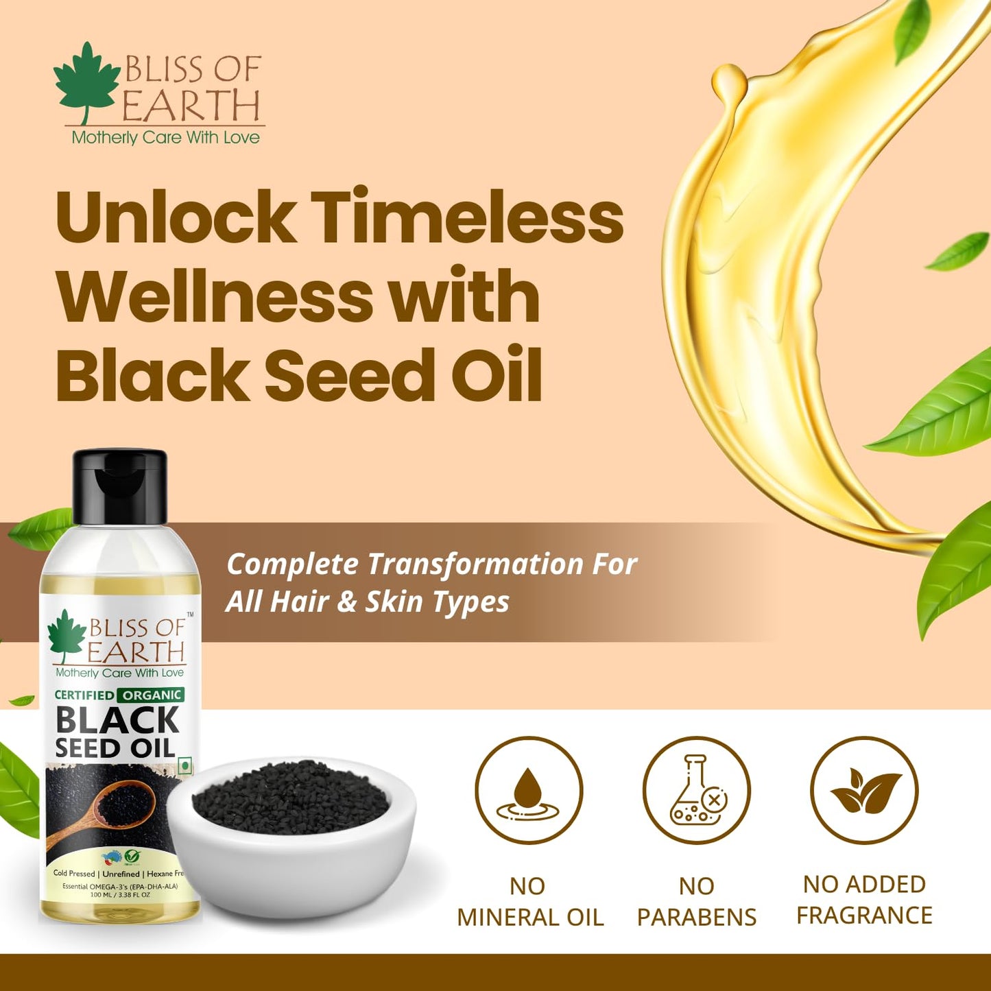 Bliss of Earth Certified Organic Black Seed Oil | Kalonji Oil | 100GM | Immune System Booster | Digestive Support | Great For Hair Health | Gluten Free | Cold Pressed | Unrefined | Hexane Free |