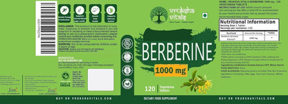 Vruksha Vitals 99% Berberine Extract 1000 mg - 120 tablets/Capsules Powder Supplement