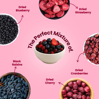 Livyor 5 in 1 Berry Mix for eating - 200g | Good Source of Fibre | Dried Cranberries | Black Raisins | Cherries | Blueberries | Strawberries | Berry Blast | Berries dry fruits | Berries fresh | Pack of 1
