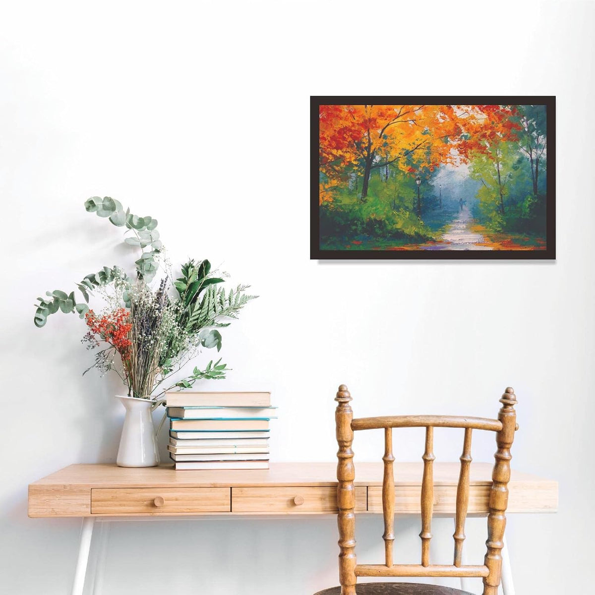Tree Scenery Framed Photo, Wall Hanging Home Decor Painting for Living Room & Bedroom Decoration (18 x 12 Inch,Paper)