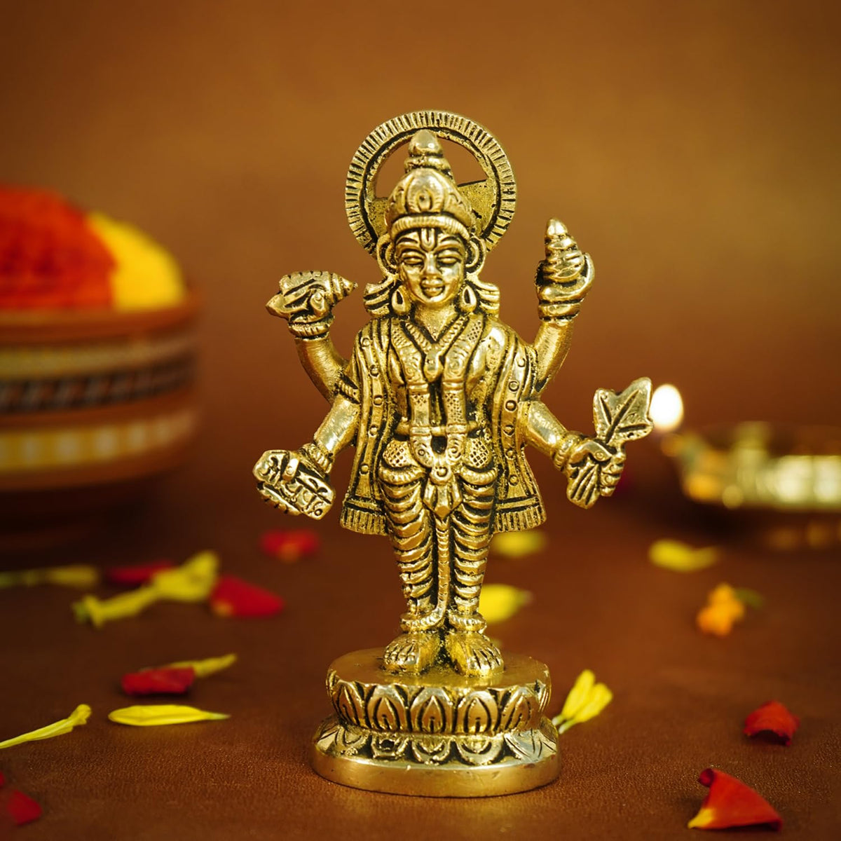100% Pure Brass Dhanvantari Murti | Lord Dhanvantri Idol | Dhanwantari Idols | God of Health, Healing, and Ayurvedic Medicine | Incarnation of Lord Vishnu | Worshipped On Dhanteras Specially