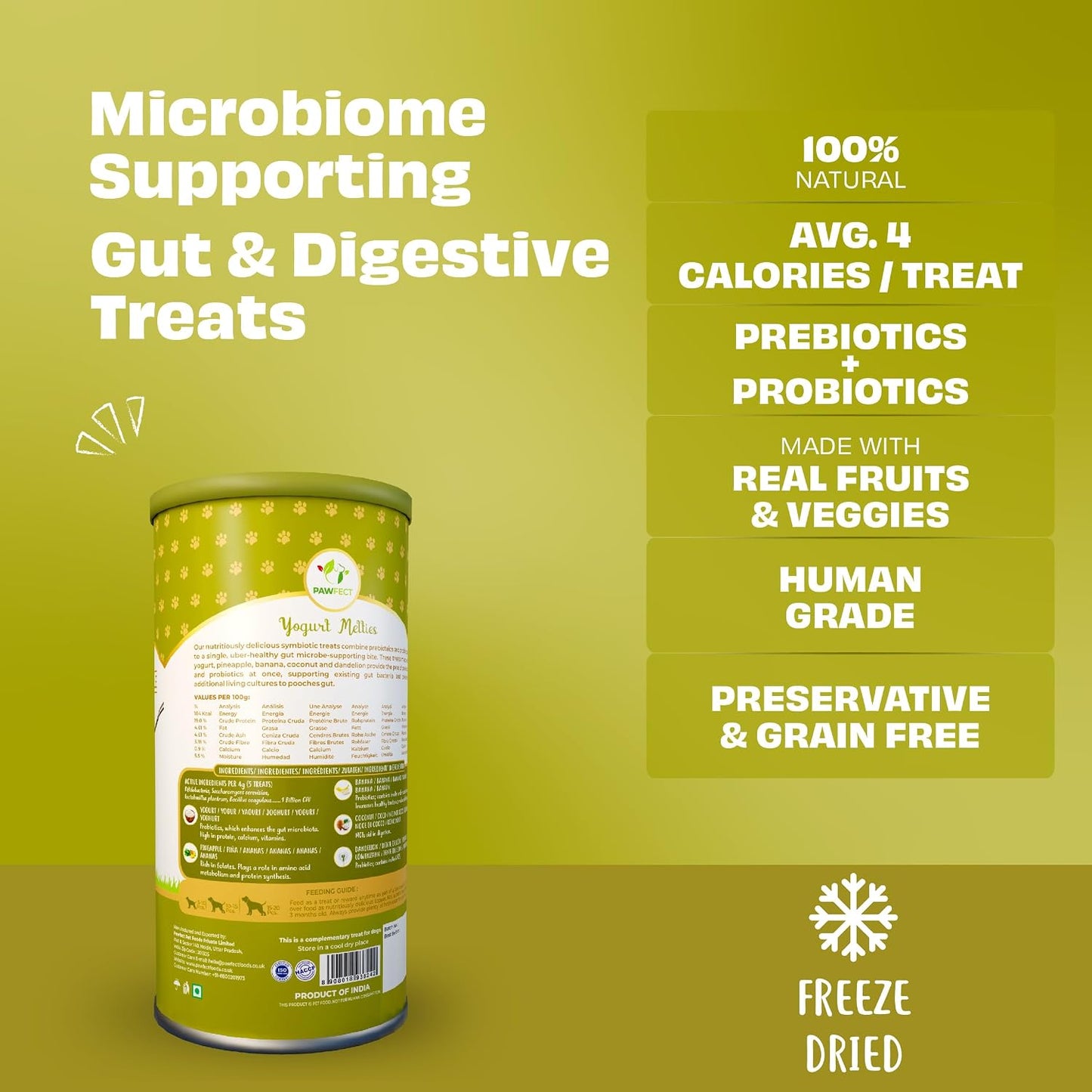 Pawfect Yogurt Melties Freeze-Dried Pre and Probiotic Dog Treats with Pineapple, Coconut, Banana, Dandelion - Gut Health - Low Calories Snacks - Grain-Free - Dog Training Treats (38g/1.34oz)