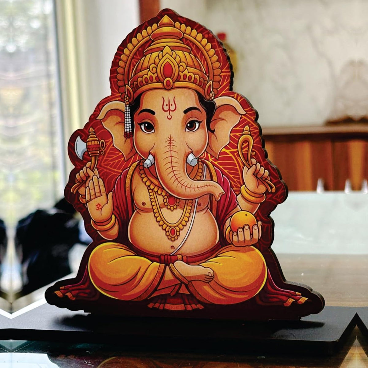 Wooden Shree Ganesha Idol | Spiritual Tabletop Showpiece for Home, Office Desk, Temple, Living Room Decor, Religious Gift Item (5.5 x 6 Inch)