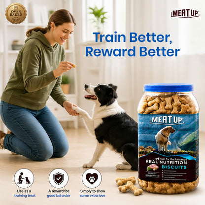 Meat Up Dog Treats Biscuits 1kg| Real Chicken Flavour | Remove Plaque & Tartar Build-up | Vitamins & Minerals | Promotes Lustrous Coat