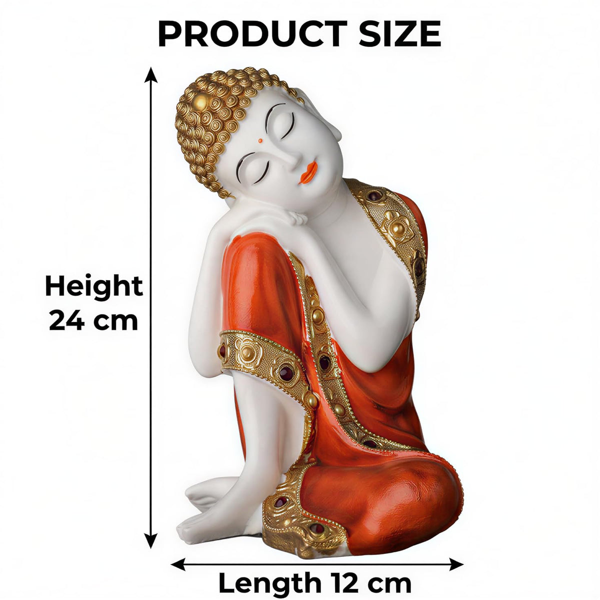 Buddha Idol Statue | Show Pieces for Home Decor Living Room (Orange White Glossy)