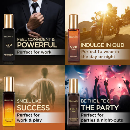 Collage of Bellvita perfume bottles with promotional text for different occasions.