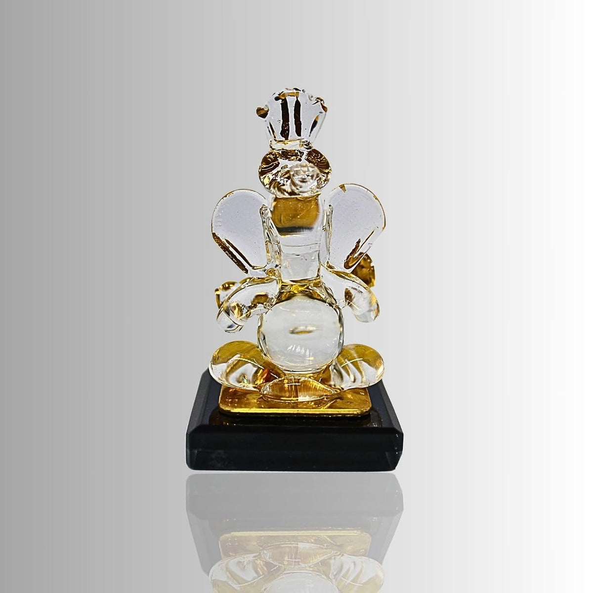 Ganesh Idol for Car Dashboard - Gold Plated Crystal Glass Ganesha Murti, 2.5 Inch | Vinayaka Statue for Home Temple, Office Desk & Pooja Room | Diwali & Housewarming Gift (Design 3)