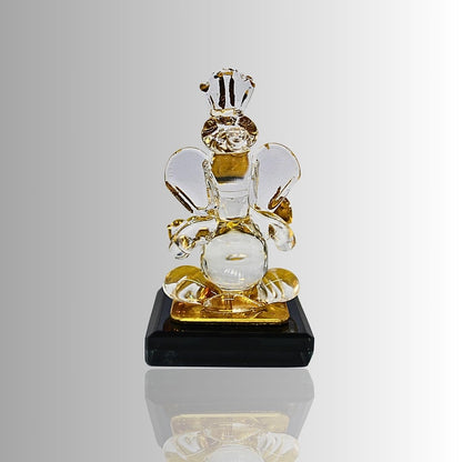 Ganesh Idol for Car Dashboard - Gold Plated Crystal Glass Ganesha Murti, 2.5 Inch | Vinayaka Statue for Home Temple, Office Desk & Pooja Room | Diwali & Housewarming Gift (Design 3)
