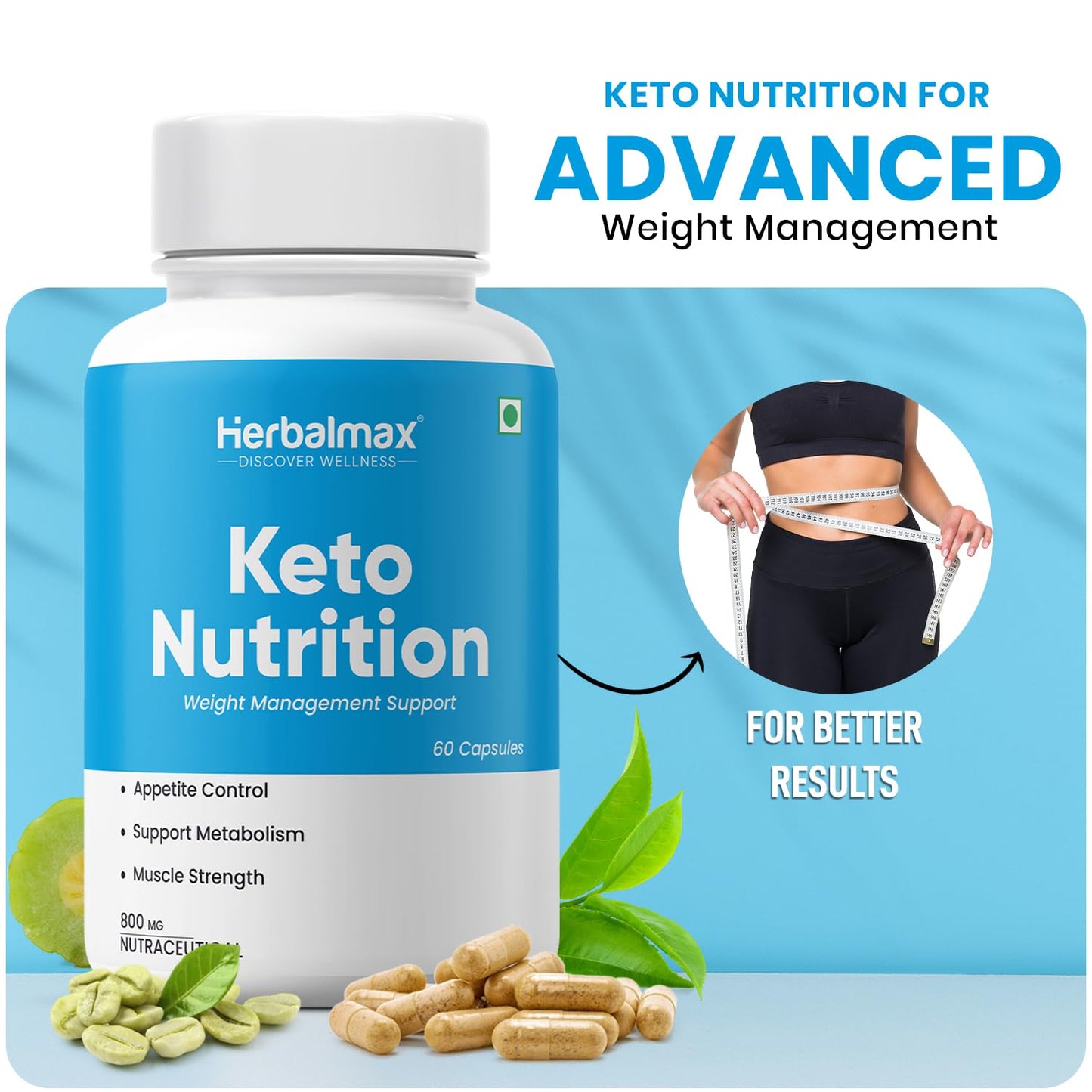 Herbal Max Keto Nutrition Weight Management | Supports Effective Weight Loss, Fat Burning, Belly Fat Reduction, Ketosis & Energy Boost – 60 Veg Capsules | For Men & Women
