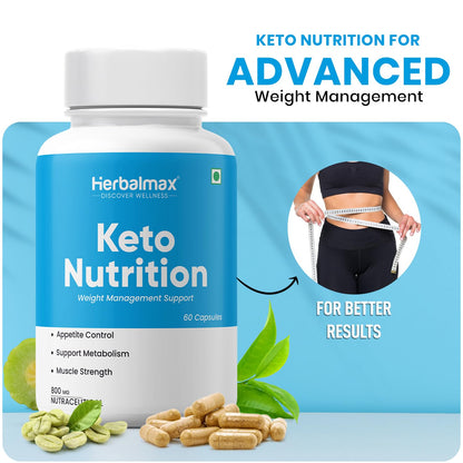 Herbal Max Keto Nutrition Weight Management | Supports Effective Weight Loss, Fat Burning, Belly Fat Reduction, Ketosis & Energy Boost – 60 Veg Capsules | For Men & Women