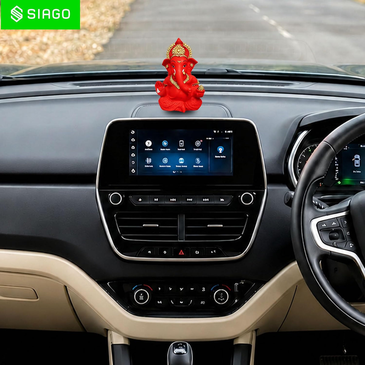Premium Lord Ganesha Idol for Car Dashboard | 3.5 Inch Resin Ganpati Murti | Elegant Home & Office Decor Showpiece Red SIA486