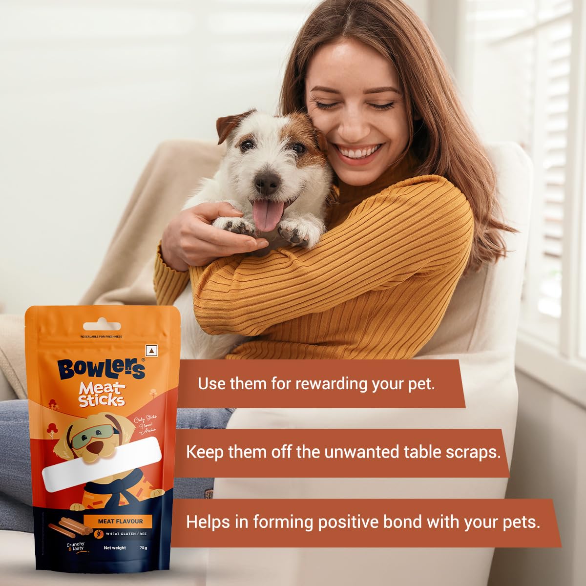 Bowlers Dog Treats Meat Sticks| 70g | Good for Dental Hygiene | High on Protien|Low in Fat | Grain Free | Handmade Treats