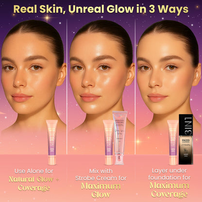 FACES CANADA Strobe CC Tint Mini - Sunset Glaze 02, 18ml | 5-in-1 Serum + Moisturizer + Primer + BB/CC Cream + Strobe Cream | Lightweight | Radiant Dewy Glass Skin Glow | Niacinamide & Hyaluronic Acid | For Light to Medium Skin