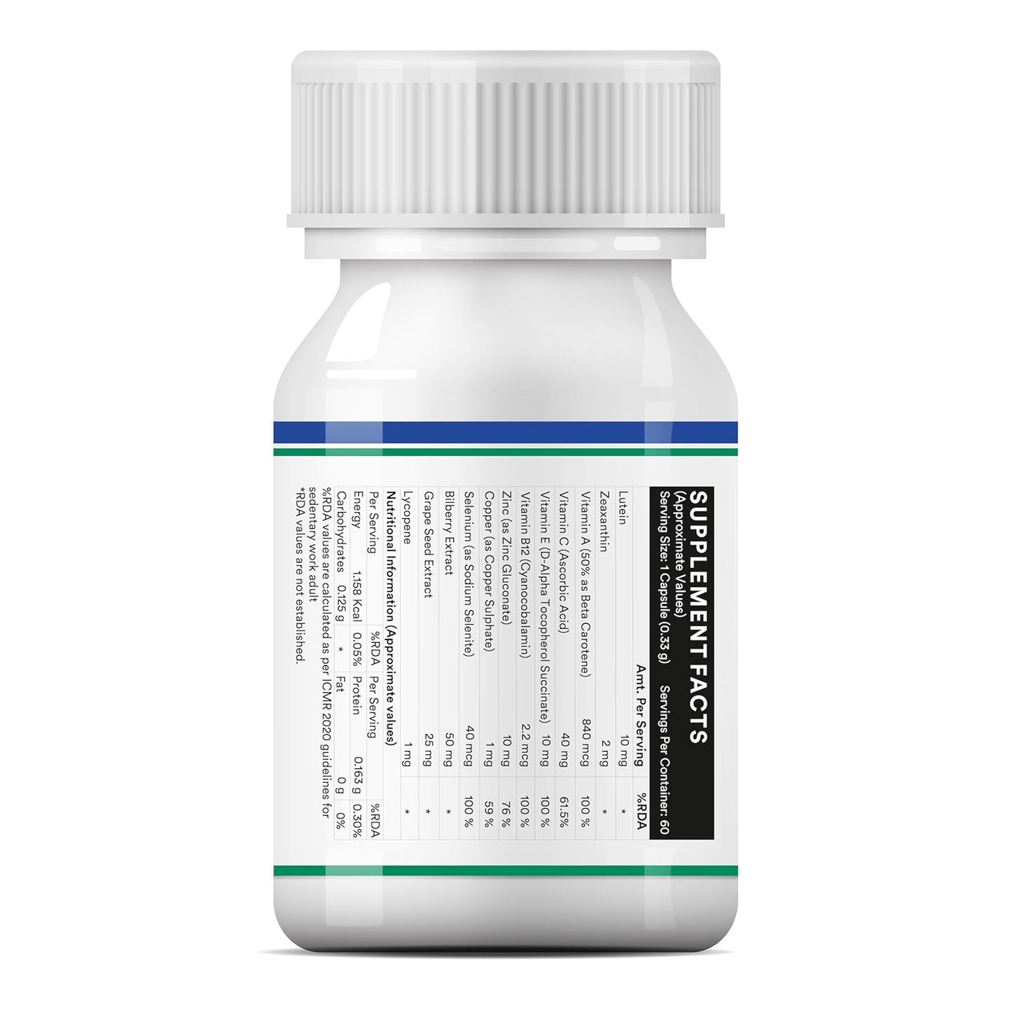 INLIFE Eye Health Supplements | Eye Care Vitamins Lutein, Zeaxanthin, Grape Seed, Bilberry, Zinc, Selenium, Lycopene - 60 Vegetarian Capsules (Pack of 1, 60)