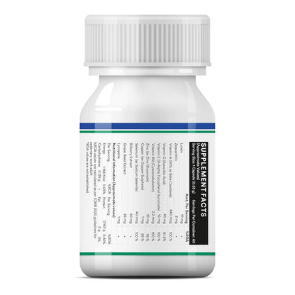 INLIFE Eye Health Supplements | Eye Care Vitamins Lutein, Zeaxanthin, Grape Seed, Bilberry, Zinc, Selenium, Lycopene - 60 Vegetarian Capsules (Pack of 1, 60)