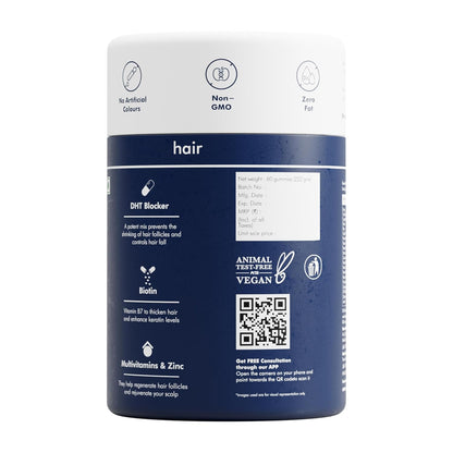 Man Matters Biotin Hair Gummies (60N) | No Added Sugar | With Biotin, DHT Blockers, Vitamin A, C, E, Fibre & Zinc | For Stronger and Healthier Hair | 100% Veg & Gut Friendly
