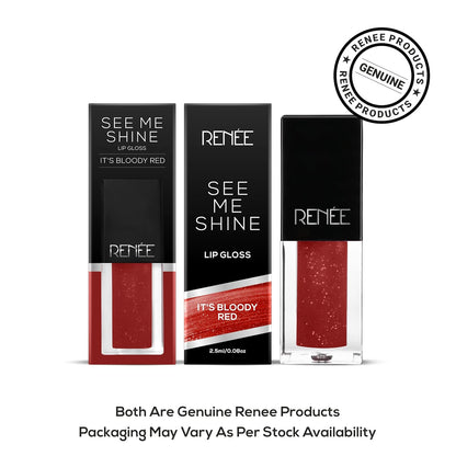 RENEE See Me Shine Lip Gloss - It's Bloody Red l Long Lasting, Moisturizing Impact l Nourished Finish l Ultra Glossy Feel l Non-Sticky, Hydrating Formula l Infused with Jojoba Oil & Vitamin E l 2.5 ml