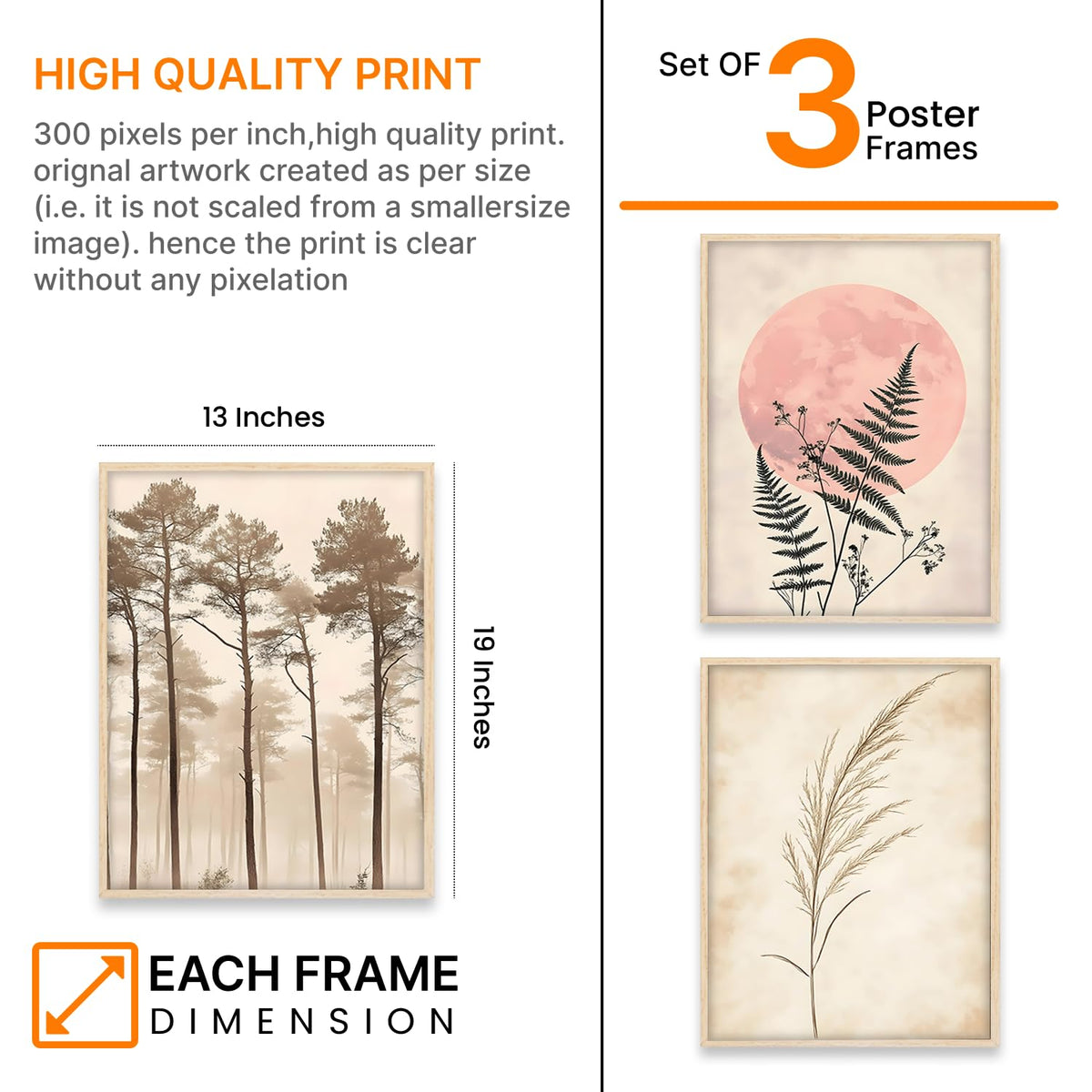 Painting Boho Wall Art Home Decoration Paintings With Frame For Living Room Bed Room Hotel Wall Decor Digital Reprint Set of 3 (Boho 4, 13x19 inch)