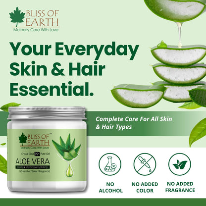 Bliss of Earth Aloe Vera Gel Pure Crystal Clear | Best For Face, Body & Hair | Effective Cooling, Soothing & Hydrating | Colour and Fragrance free Alcohol and Paraben Free | 200GM