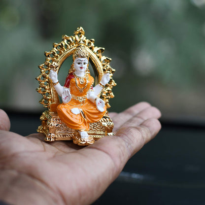 Ceramic Lakshmi Idol, 3.5 x 2.5 x 1.5 Inches, Gold & White, (Model: LMAS110)