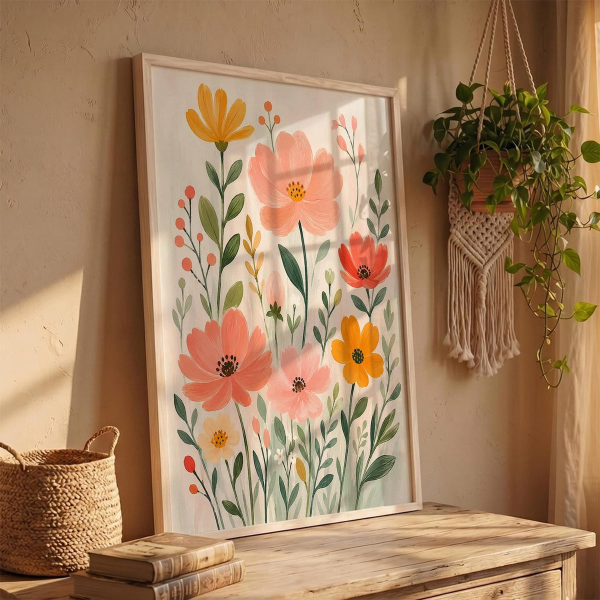 Decorative Floral Wall Art Painting With Frame | Floral Painting For Living Room Bed Room Hotel Wall Decor Digital Reprint (14X20 inch)