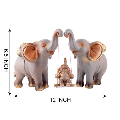 Decorative Elephant Family Showpiece Home & Office Decor(Grey)