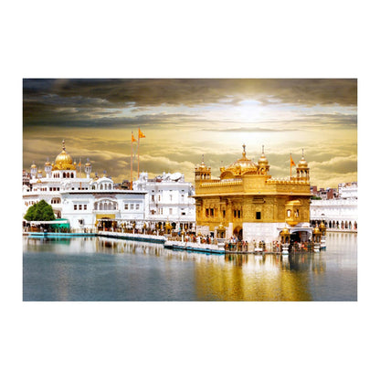 Golden Temple Paintings for Living room, Golden Temple Poster Big Size with Sparkle Coated Lamination - 2495 (Self Adhesive) 18x24 Inch