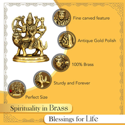 100% Pure Brass Durga Maa Idol | Durga MATA Murti for Home Decor & Puja Room | MATA Rani Murti for Office Desk | Maa Durga Idol for Gift