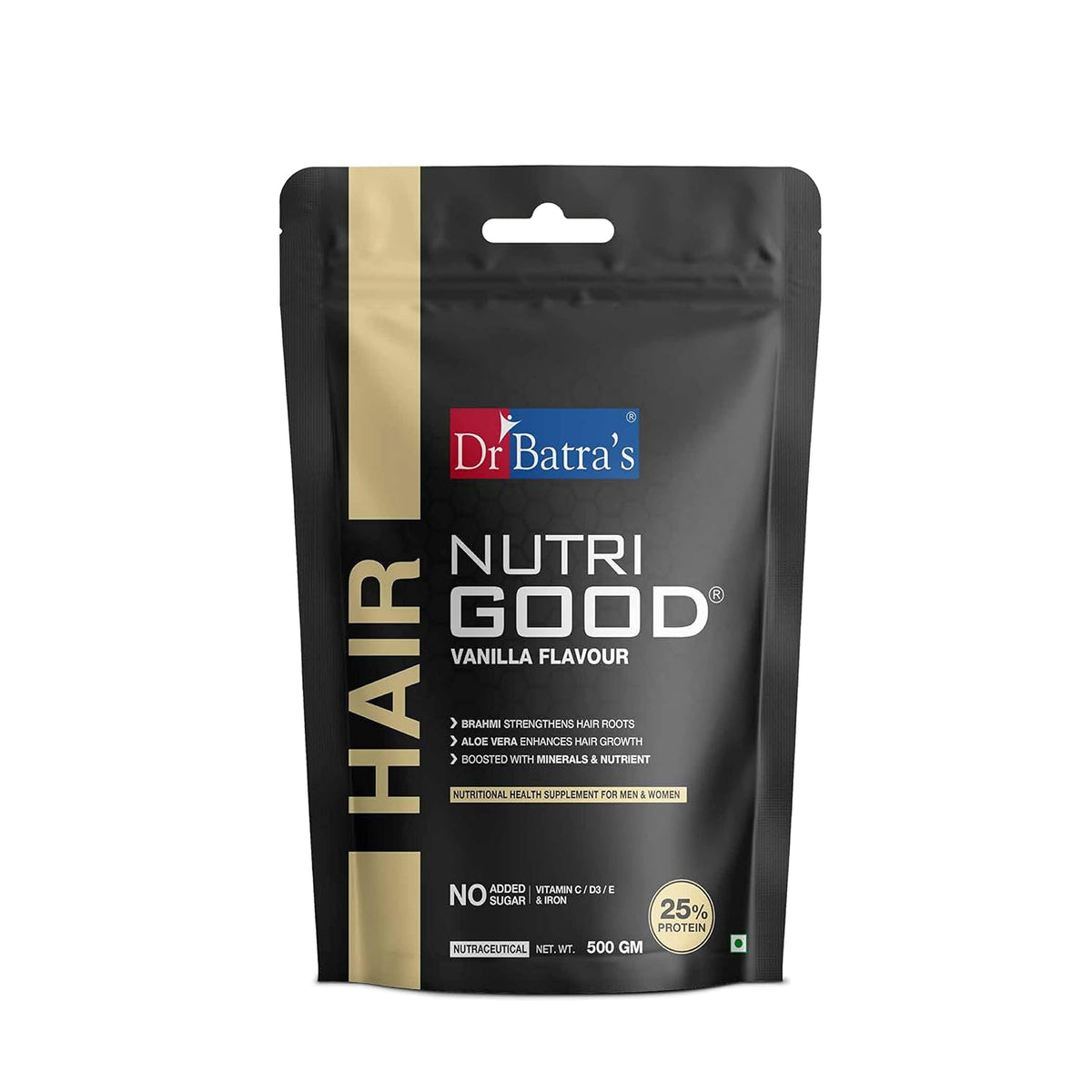 Dr Batra’s Nutrigood Hair Protein Powder 500g Vanilla with Brahmi, Biotin, Collagen & Keratin | Supplement for Hair Fall Control, Hair Growth, Stronger Thicker Hair & Scalp Nourishment | For Men & Women