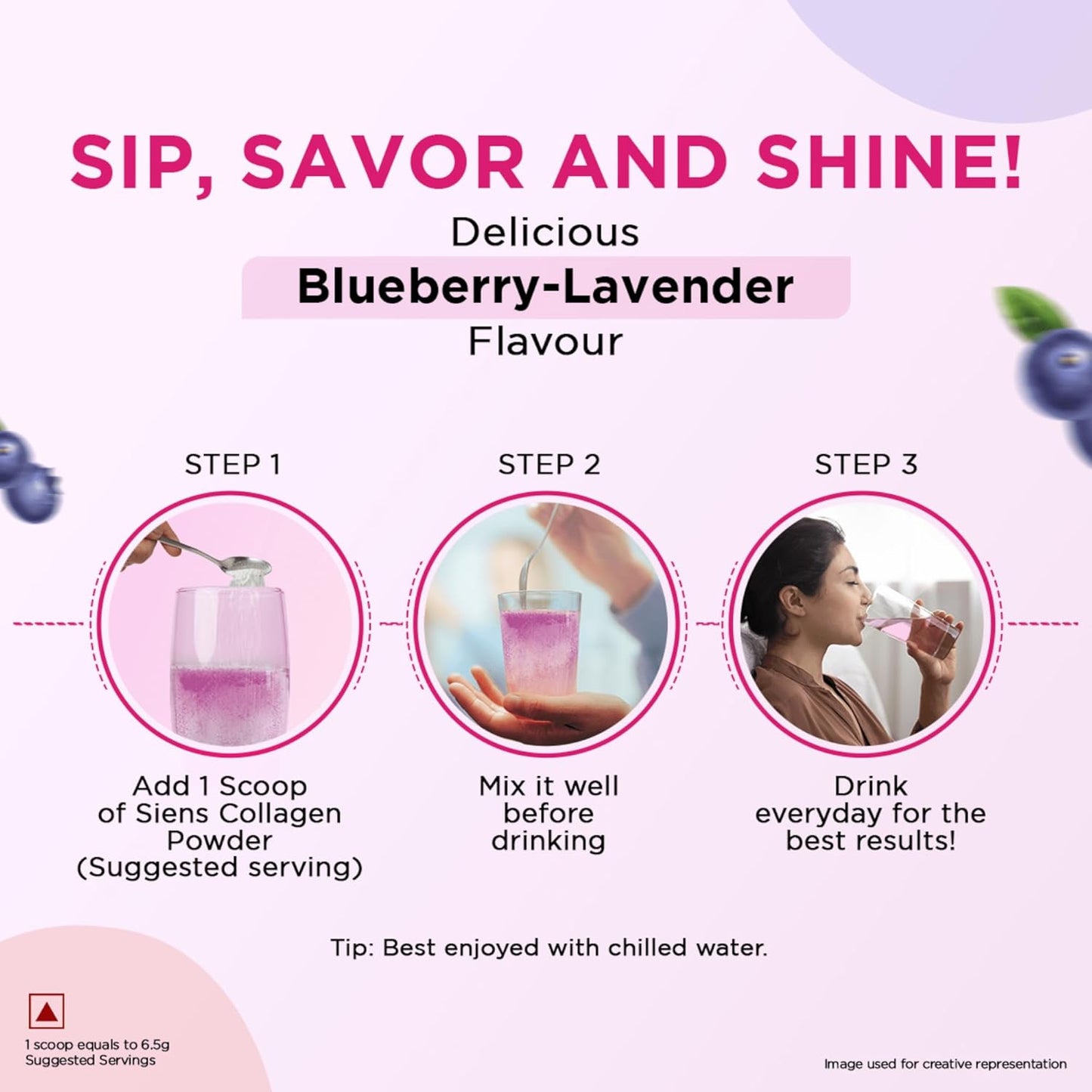 Siens By Dabur Hydrolyzed Marine Collagen-100g | Made with Japanese technology | Supplement for Women | For Skin Radiance & Hydration | Blueberry Lavender Flavour, Powder