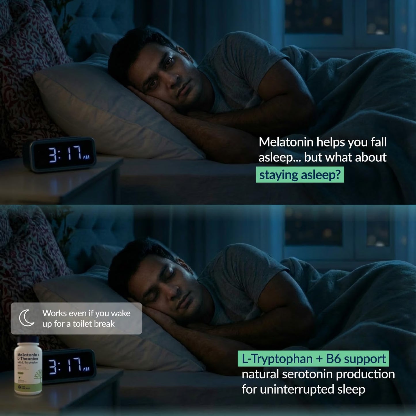 The Oak Age Sleep Supplement with Melatonin, L Tryptophan & L Theanine for 360° Support for Sleep Onset, Continuity, Recovery | Includes Vit B6, Helps Fall Asleep, Stay Asleep, Wake Rested-60 servings