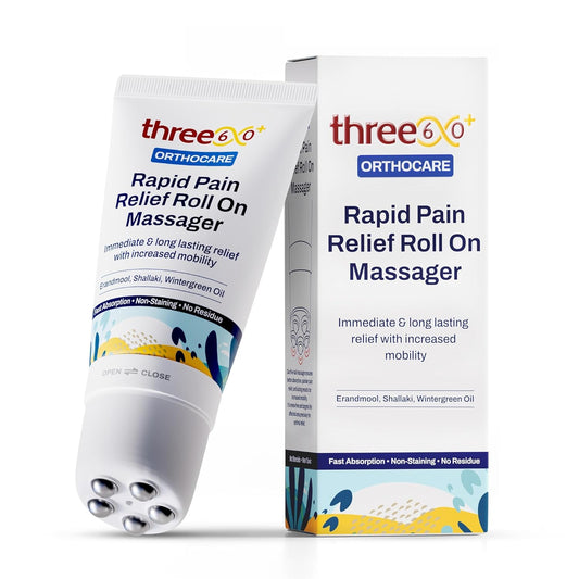 three60+ RAPID PAIN RELIEF Roll On Massager|Immediate & Long-Lasting Pain Relief|Erandmool,Shallaki,Wintergreen Oil,Nirgundi|Fast Absorption|Targeted,Hands-Free Massage Application