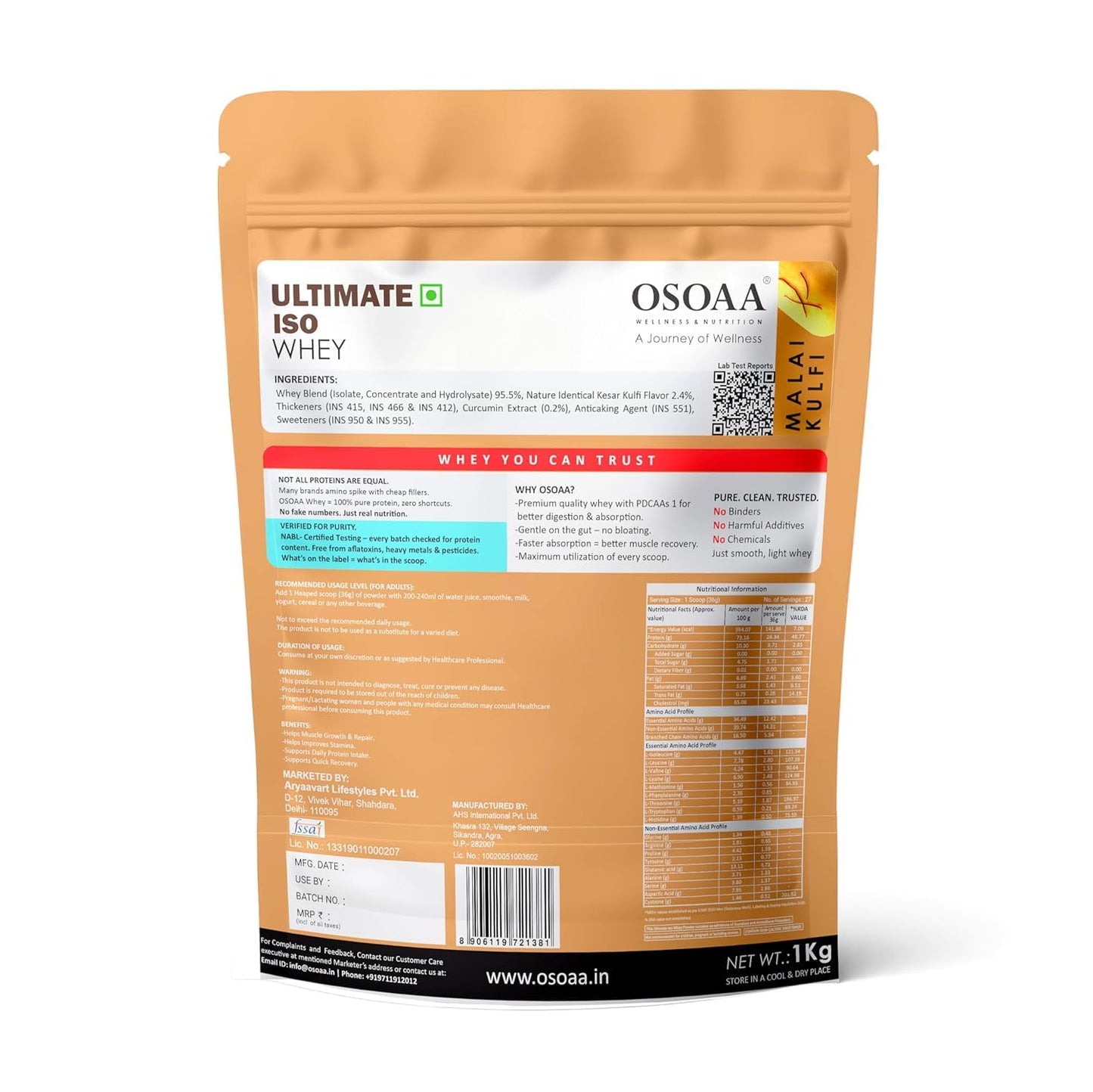 OSOAA Ultimate ISO Whey protein package on a white background