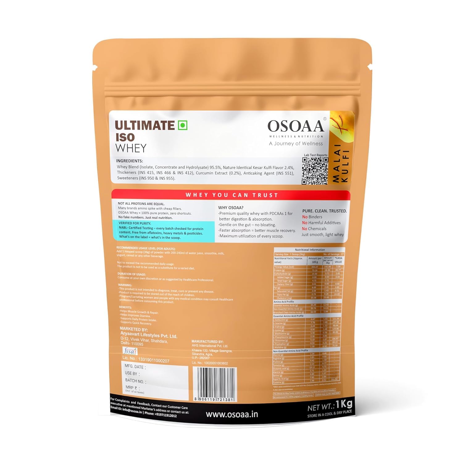 OSOAA Ultimate ISO Whey protein package on a white background