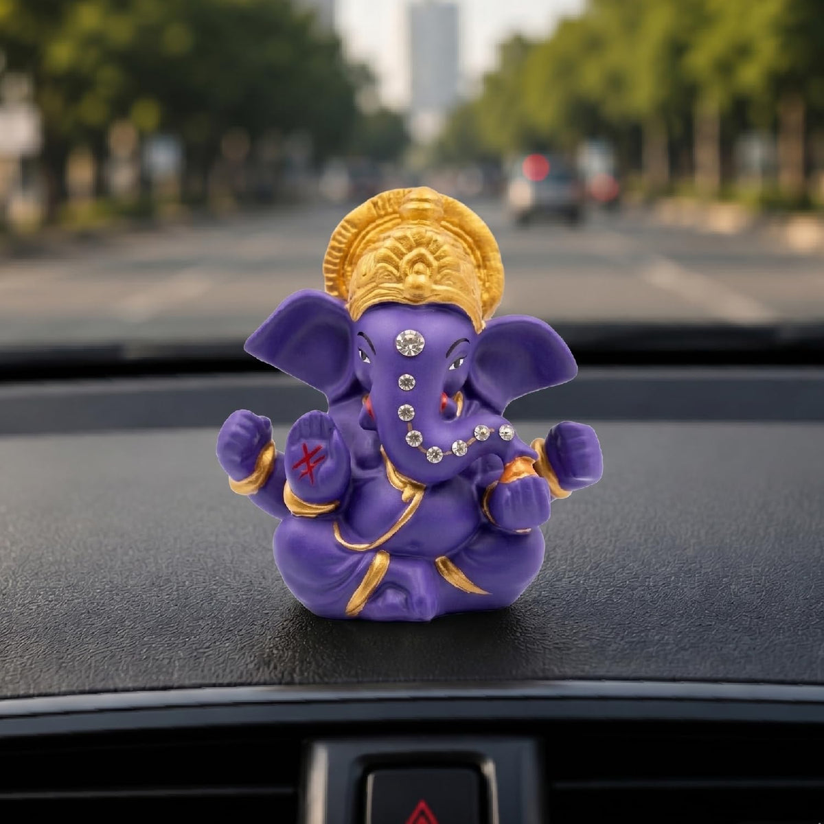 Ganesha Idol for Car Dashboard Ganesha Murti Ganpati Idol Home Decor Puja Lord Ganesh Statue Gift for Office for Office Desk Puja Room Figurine (Purple 3 inches)