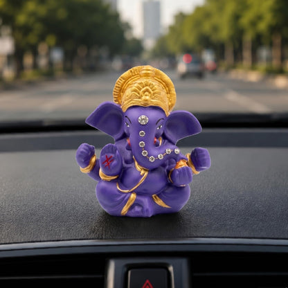 Ganesha Idol for Car Dashboard Ganesha Murti Ganpati Idol Home Decor Puja Lord Ganesh Statue Gift for Office for Office Desk Puja Room Figurine (Purple 3 inches)