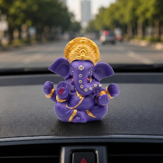 Ganesha Idol for Car Dashboard Ganesha Murti Ganpati Idol Home Decor Puja Lord Ganesh Statue Gift for Office for Office Desk Puja Room Figurine (Purple 3 inches)