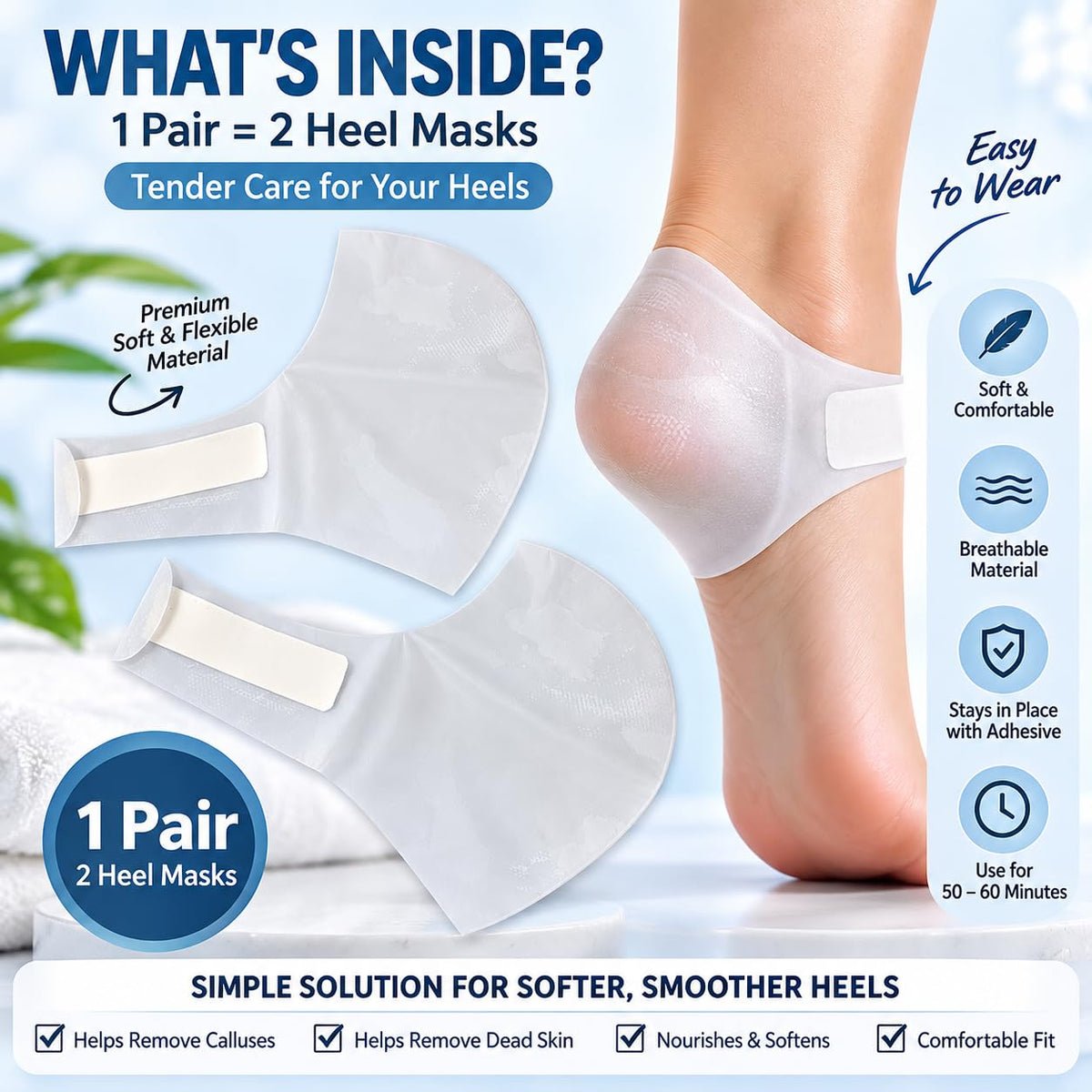 KYTRONIC Exfoliating Heel Mask for Dry, Rough & Cracked Heels, 1 Pair Heel care mask with moisturizing essence for dry, rough skin, dead skin and callus care; easy adhesive fit, 1 pair