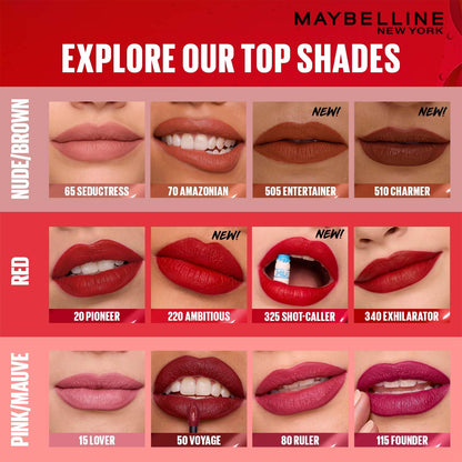 Maybelline New York Superstay Matte Ink Liquid Lipstick - 16H Longwear Matte | Charmer, 5ml