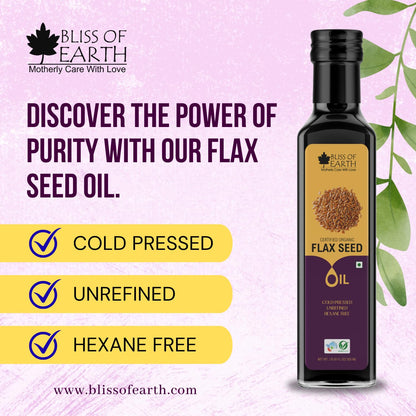 Bliss of Earth 500ML Certified Organic Flaxseed Oil for Eating & Hair, Cold Pressed & Hexane Free