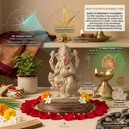 SAUDEEP INDIA 6 Inch Mitti Ganesh Idol | Eco-Friendly Handcrafted Mud/Clay Ganesh Murti | Ganpati Figurine for Visarjan | Biodegradable Lotus Ganesha Statue | Ganesh Chaturthi (Export Quality)