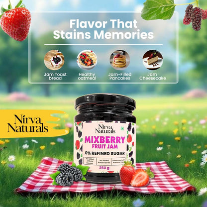 Nirva Naturals No Sugar Mixed Berry Fruit Jam | 100% Pure & Natural | Healthy Jam for Kids & Adults | No Added Flavours & Preservatives | Good for Gut Health | Pack of 1| 250g