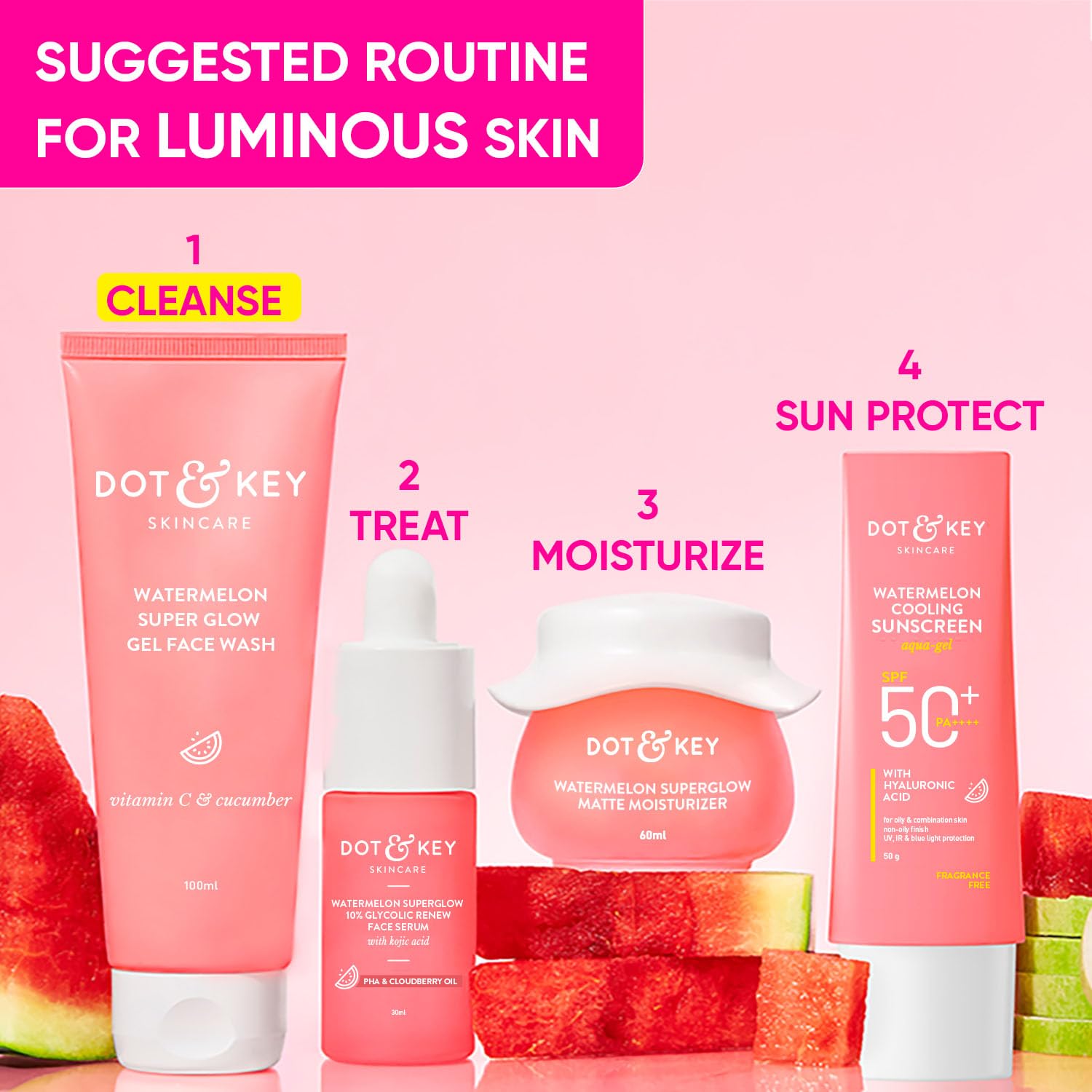 Zephivo DOT & KEY Watermelon Super Glow Gel Face Wash With Vitamin C&Cucumber|Face Wash For Glowing Skin|Oil Free Face Wash|Removes Excess Oil&Dirt|For Combination & Oily Skin|For Women & Men|100Ml
